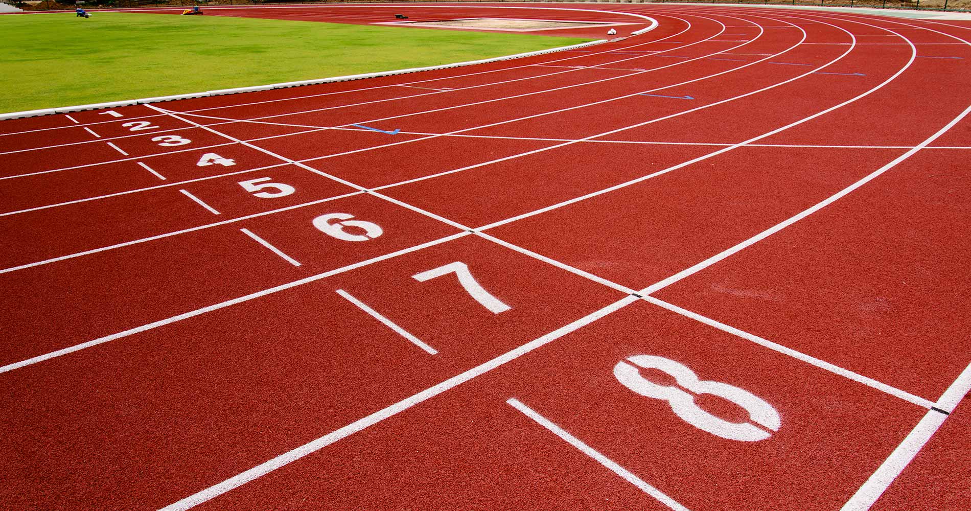 A running track with numbers on it.